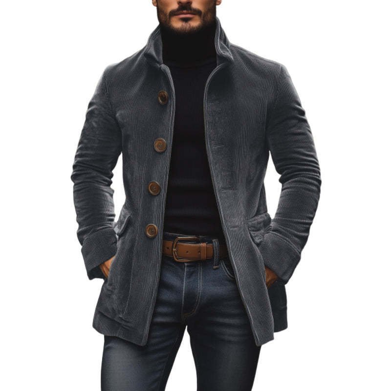 Men's Jacket Winter Stand Collar Button-up Coat Casual Blazer Outerwear Clothing - Image 3