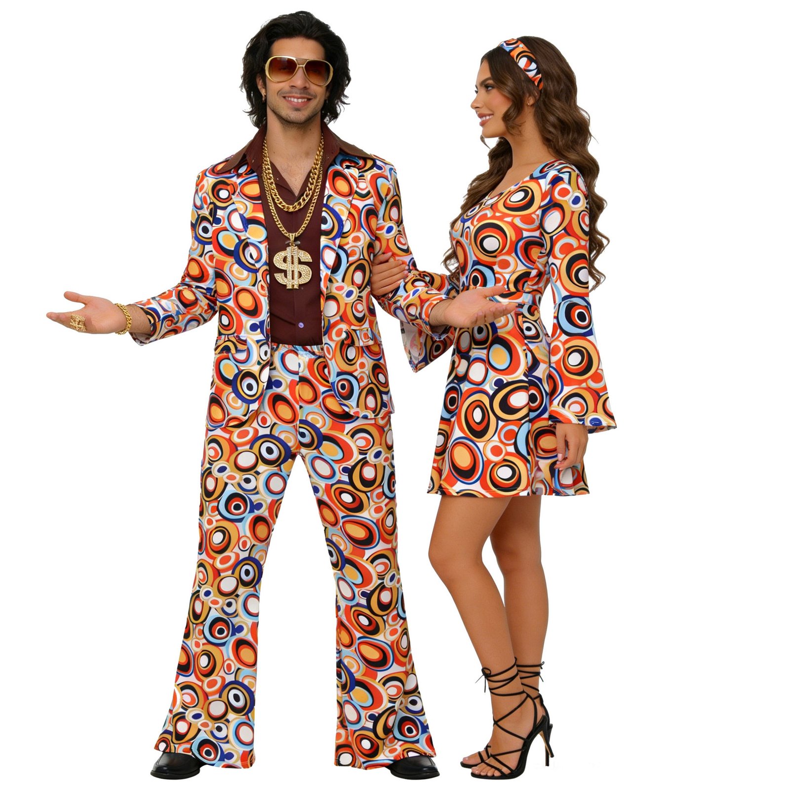 Retro 70s Disco Print Matching Couple Outfits - Hippie Costume For Party Stage Performance Cosplay - Image 5