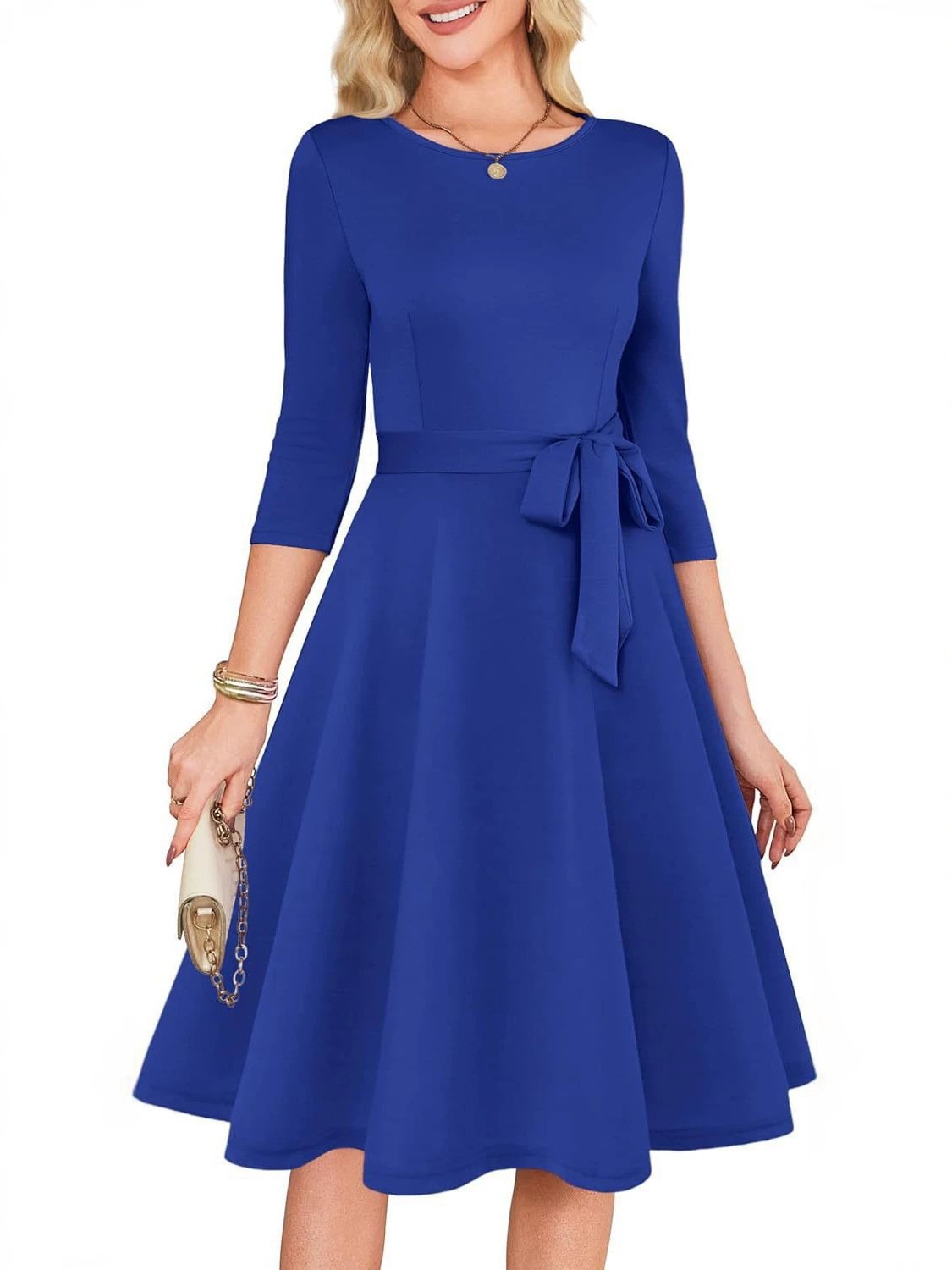 Elegant Round Neck Knitted Dress For Women - Image 5