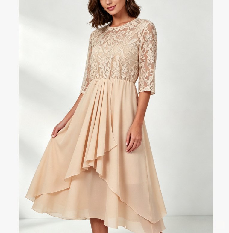 Three-quarter Sleeve Chiffon Irregular Hem Dress - Image 8