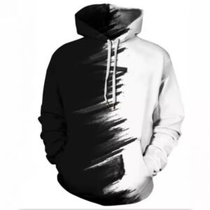 Unisex Black and White Colourblock Printed Hoodie
