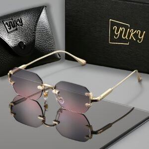 Luxury-lite Bezel-less Polygonal Beveled Sunglasses, Gradient Blue Lenses, Metal Thin Frame, Exquisite Snap-on Structure, UV-protective Outdoor Sunglasses