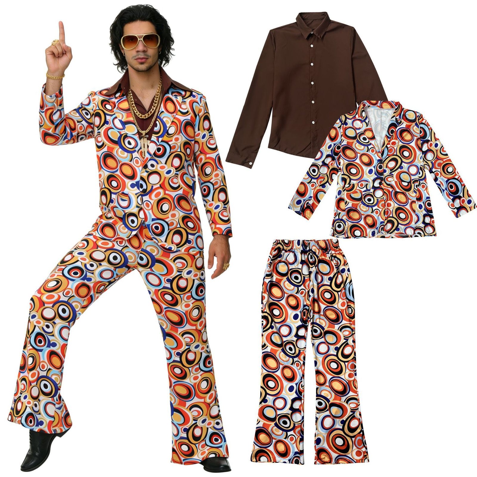 Retro 70s Disco Print Matching Couple Outfits - Hippie Costume For Party Stage Performance Cosplay - Image 7