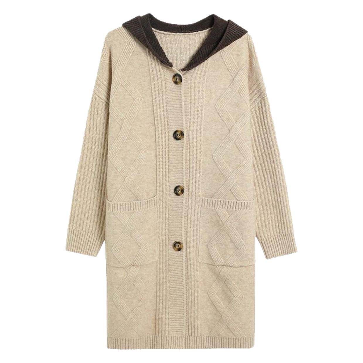 Fall Winter Hooded Mid-length Knitted Sweater Women's Coat - Image 5