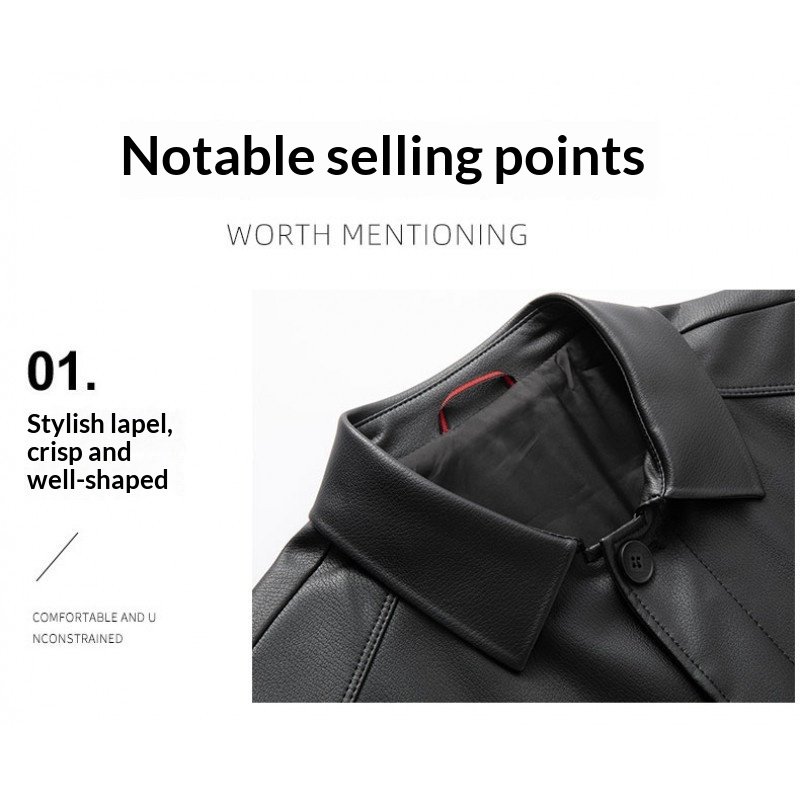 Men's Mid-length Casual Leather Jacket - Image 3
