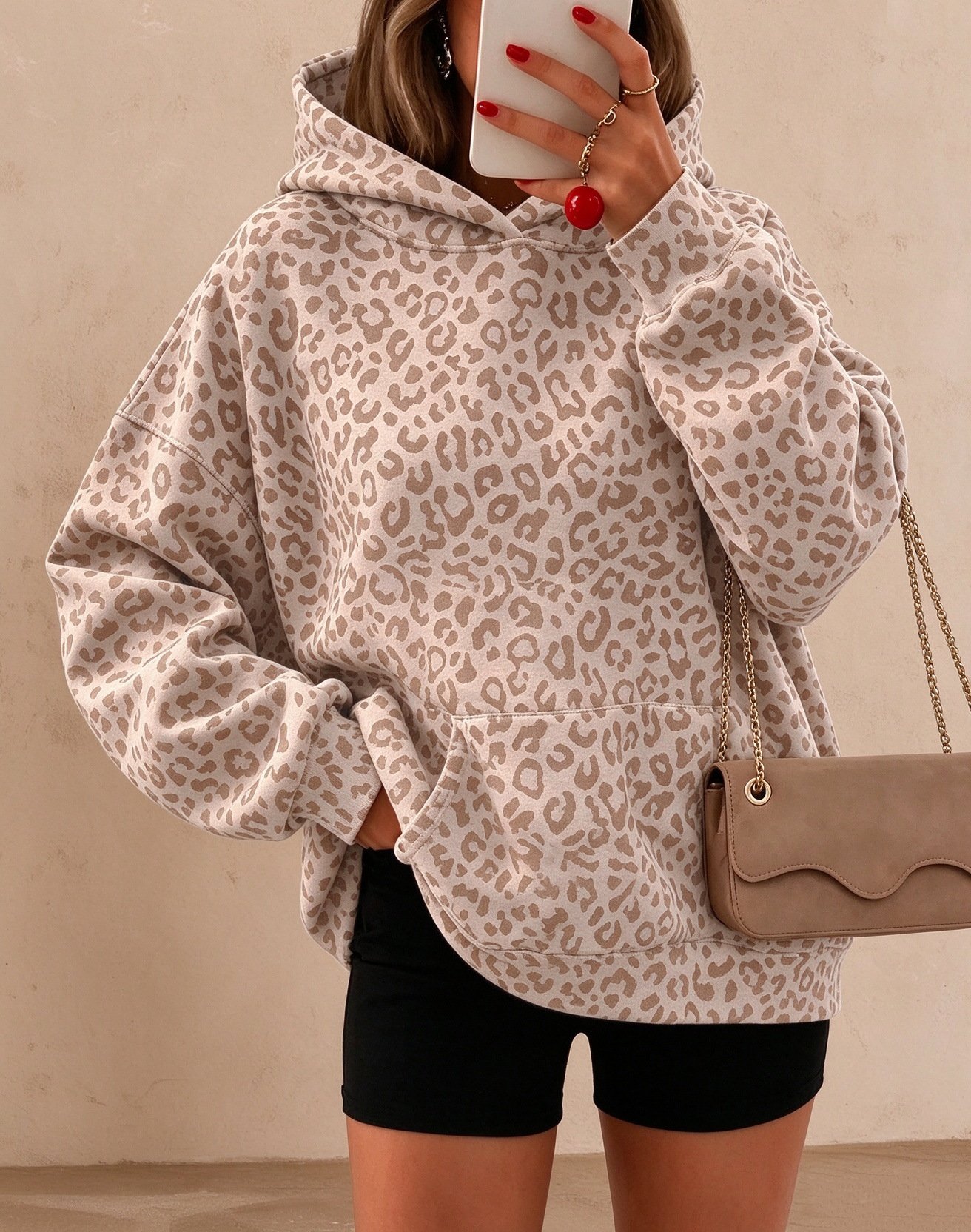 Women's Leopard-print Hooded Fleece-lined Sweatshirt - Image 6