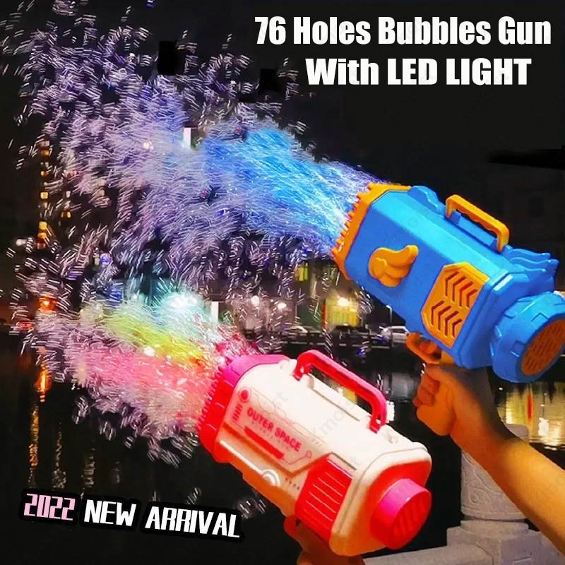 Bubble Gun Rocket 69 Holes Soap Bubbles Machine Gun Shape Automatic Blower With Light Toys For Kids Pomperos - Image 4