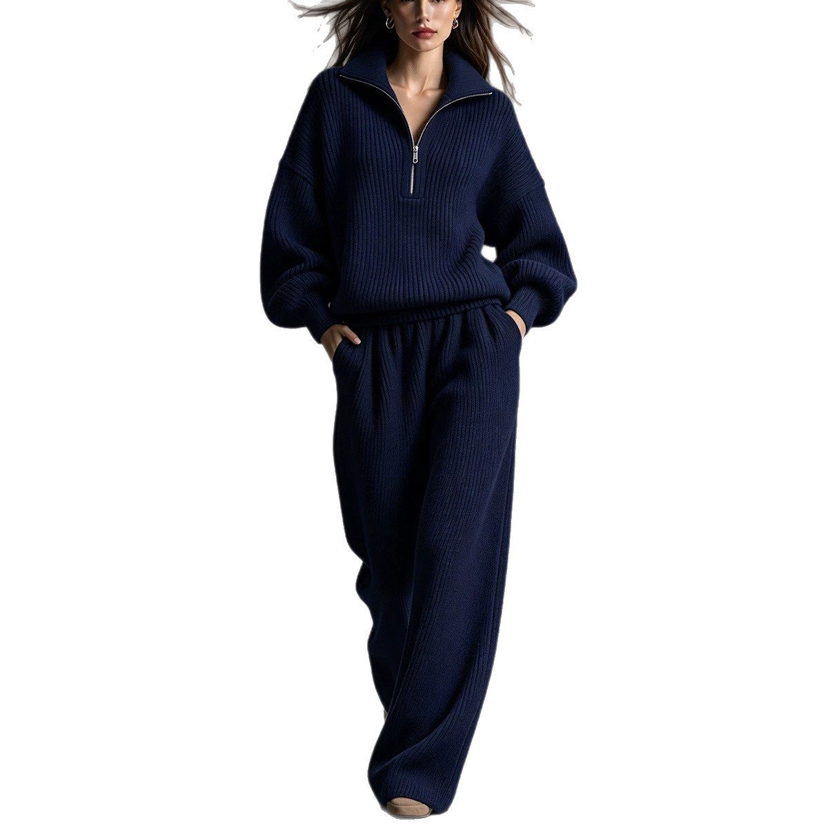Winter Loose-fit Women's Half-zip Top Wide-leg Pants - Image 5