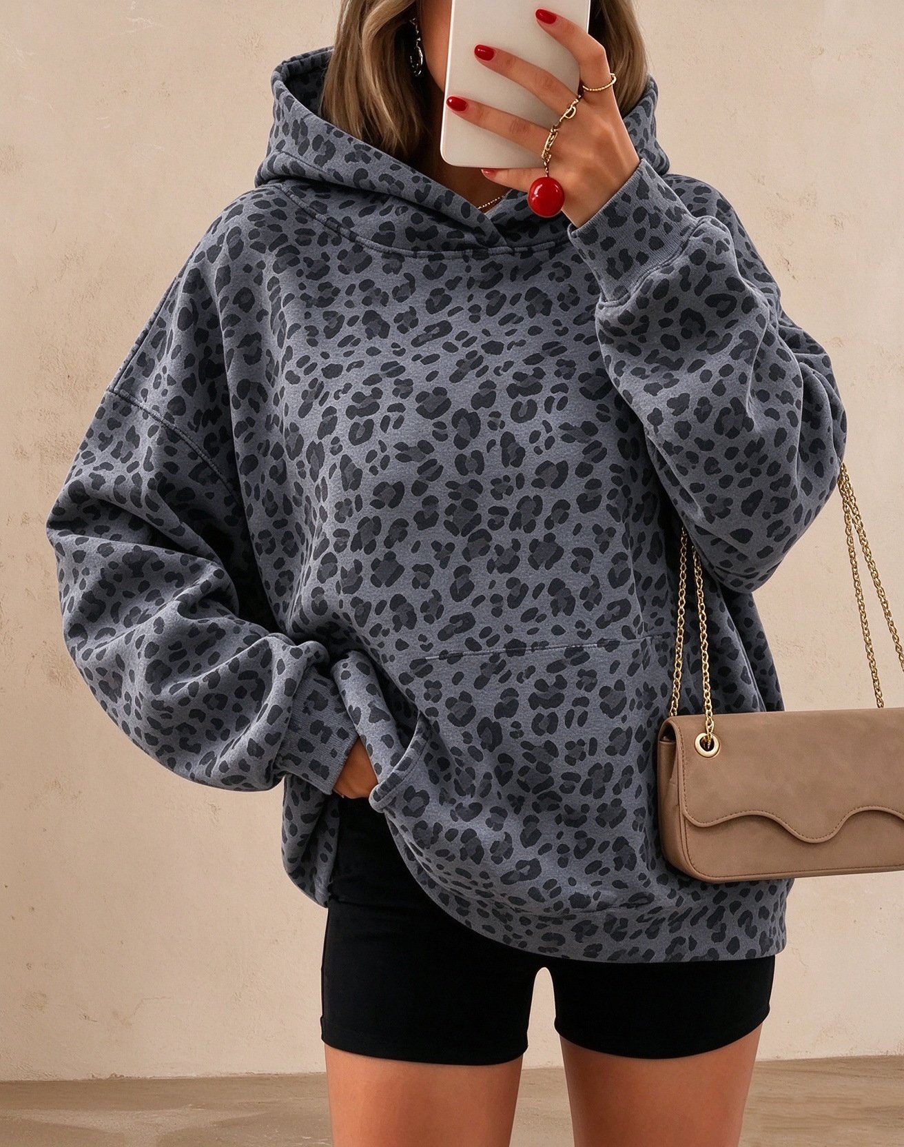 Women's Leopard-print Hooded Fleece-lined Sweatshirt - Image 3