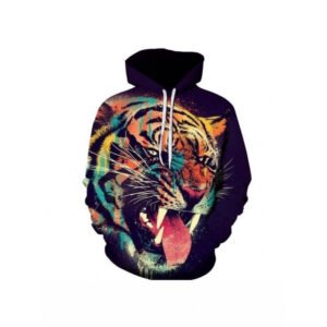 Unisex Tiger and Lion Print Pullover Hoodie