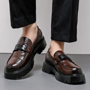 Men's Platform Shoes With Metal Buckles Slip-on Style