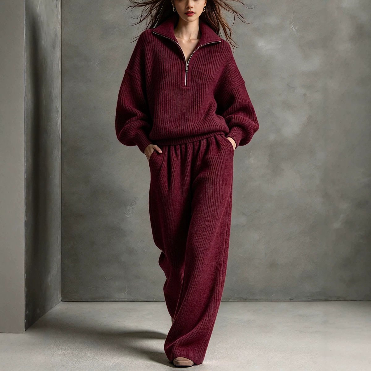 Winter Loose-fit Women's Half-zip Top Wide-leg Pants - Image 4