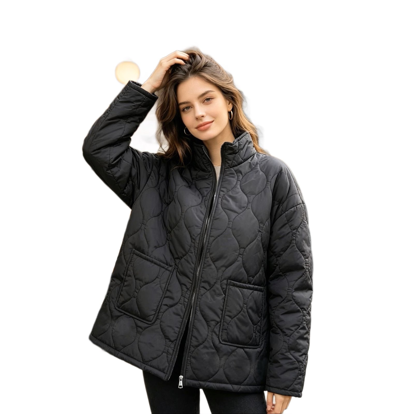 Plus-size Women's Stand-collar Quilted Cotton Coat Mid-length Style - Image 5