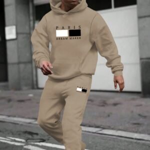 Patchwork Hooded Sweatshirt And Pants Two-piece Set