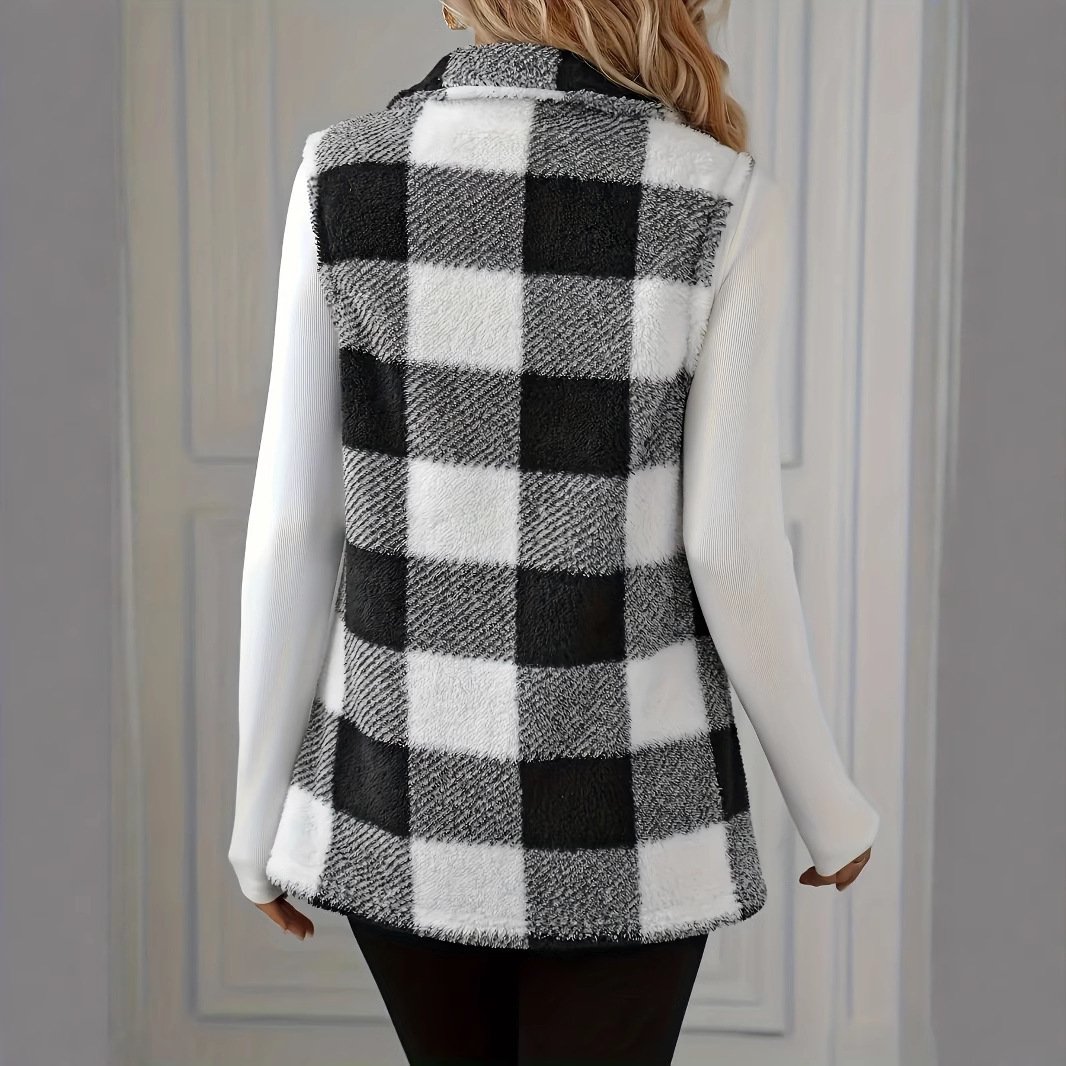 Autumn Winter Womens Plaid Sleeveless Tank Top - Image 2