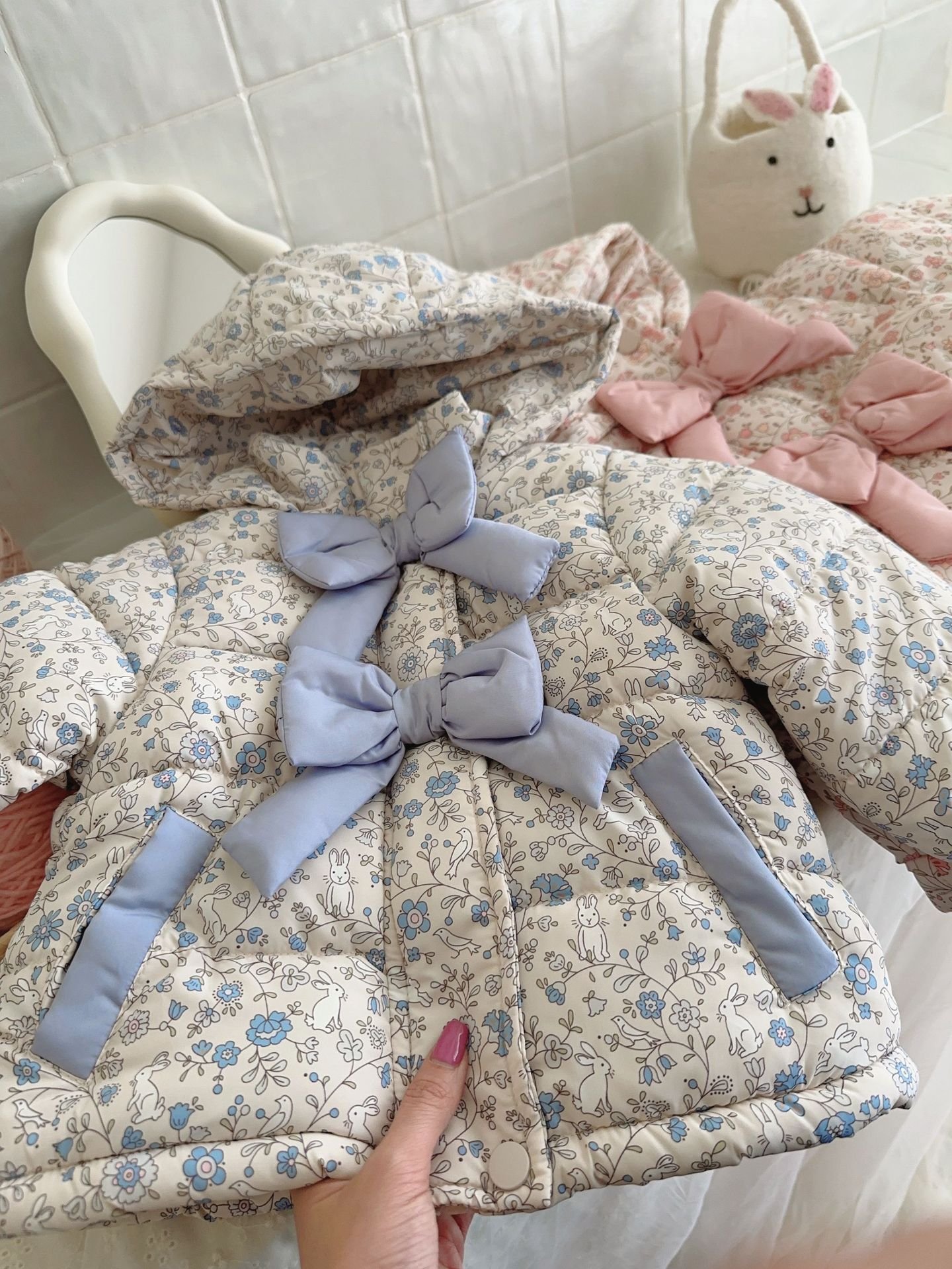 Winter Fashion Baby Floral Print Winter Bow Hooded Jacket - Image 6