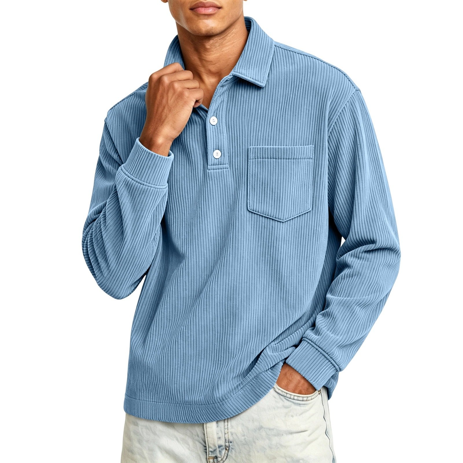 Men's Corduroy Solid-Color Striped Lapel Shirt - Image 7
