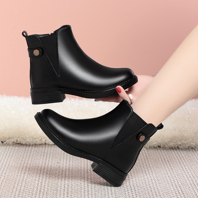 Womens Warm Fleece-lined Chunky-heel Work Shoes - Image 2