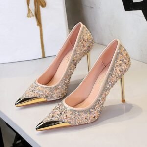 Stiletto Rhinestone High Heels Metal Pointed Women's Shoes