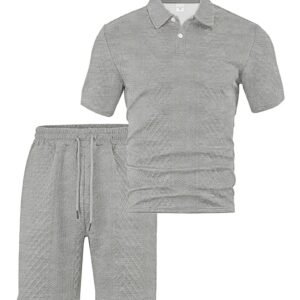 Men's Summer Jacquard Polo Set, Thin Lapel Short Sleeve Casual Sports Two Piece Outfit, Cross-border New Arrival