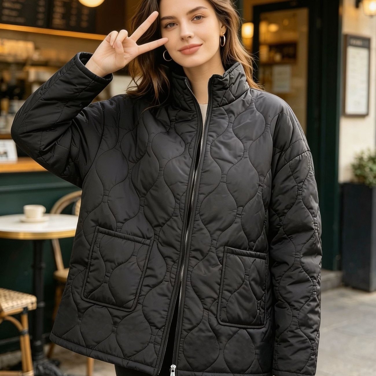Plus-size Women's Stand-collar Quilted Cotton Coat Mid-length Style