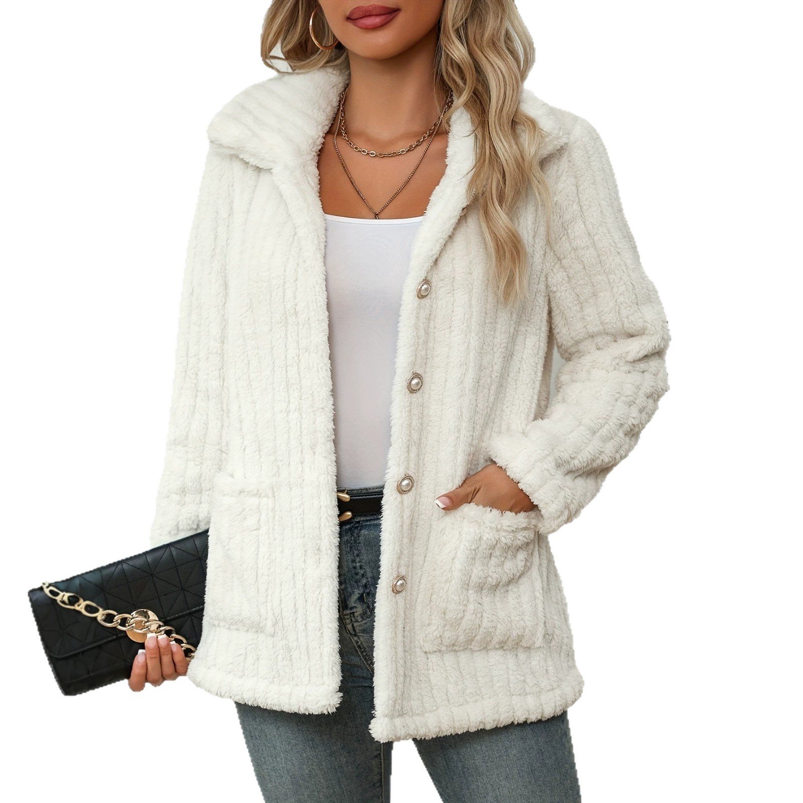 Striped Double-sided Plush Casual Fashionable Jacket - Image 5