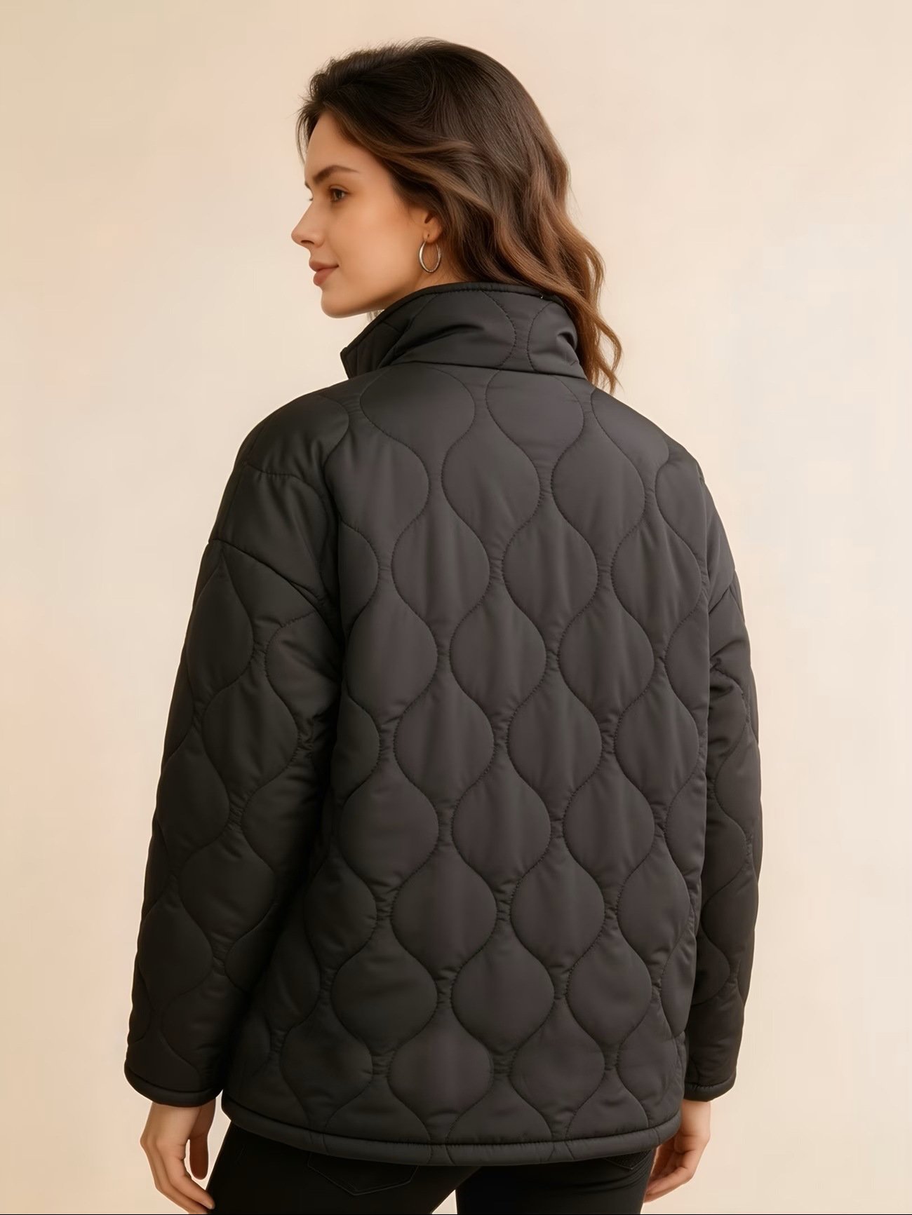 Plus-size Women's Stand-collar Quilted Cotton Coat Mid-length Style - Image 4