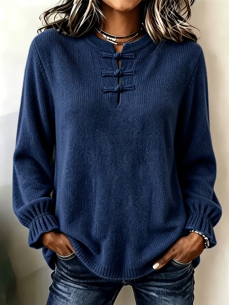 Women's Loose-Fit Casual Knitted Shirt With Stand Collar - Image 7