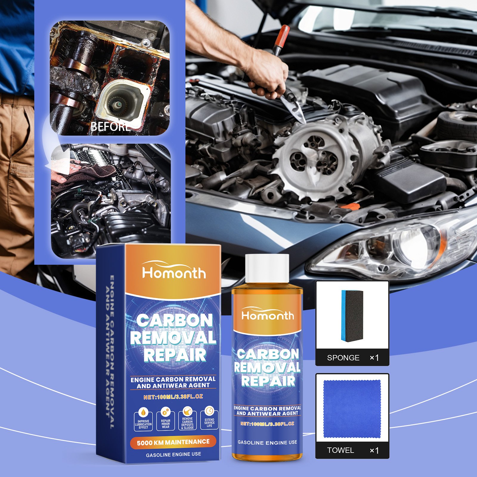 Homonth Engine Carbon Removal Anti-Wear Additives Automotive Engine Anti-Wear Rust And Noise Reduction Curing Agent - Image 2