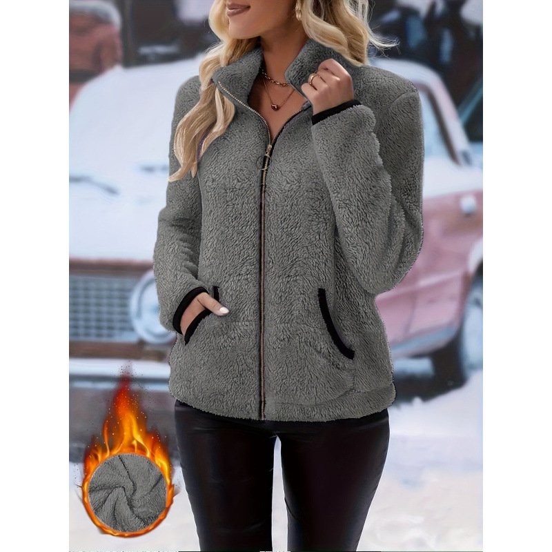 Double-Sided Fleece Zip-Up Cardigan - Casual Plush Hooded Jacket for Men Women Winter Warm Outerwear - Image 4
