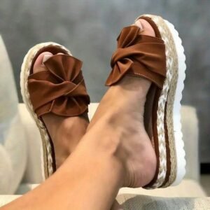 Summer New Wedge-Heeled Bow Sandals For Women Amazon Beach Thick-Soled Hemp Rope Large Size Slippers