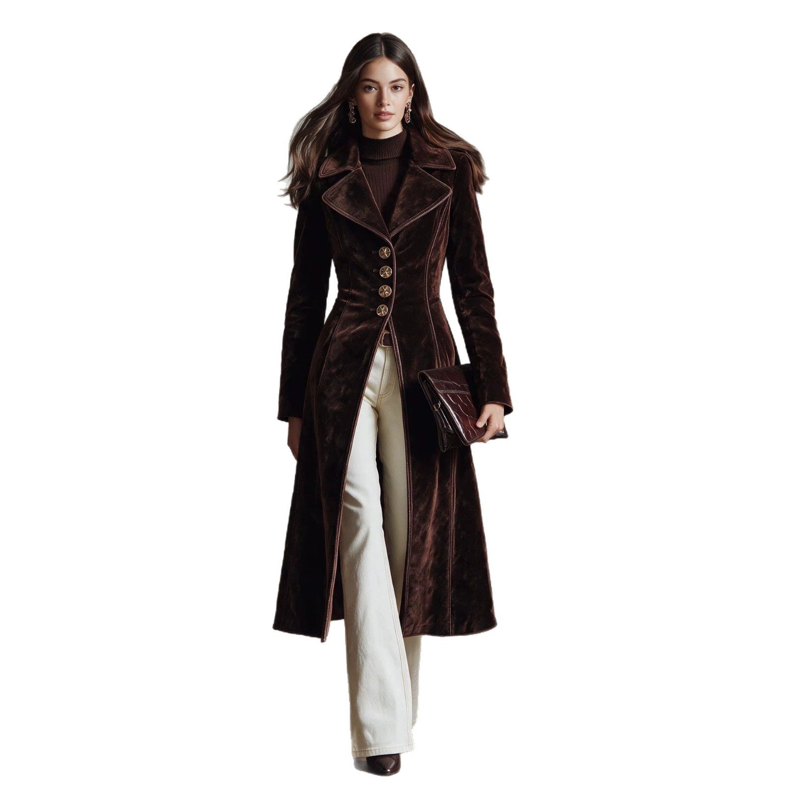 Retro Pleuche Coat Women's Waist-tight Western Style Coat Coat For Women - Image 5