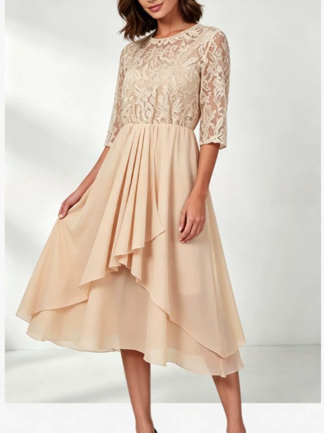 Three-quarter Sleeve Chiffon Irregular Hem Dress - Image 5