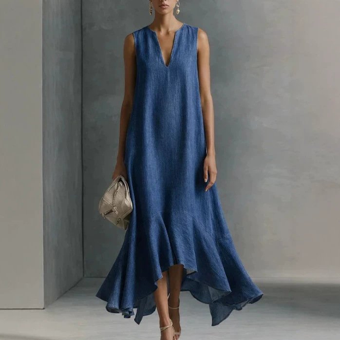 Fashionable V-neck Loose-fit Flared Womens Dress