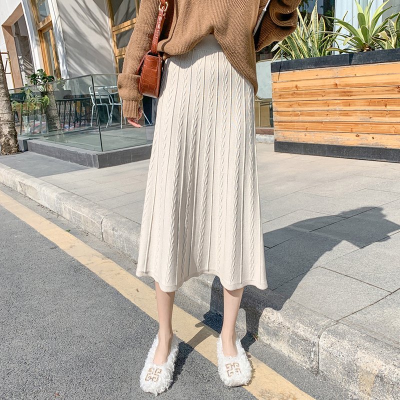 Knitted Skirt Mid Length Winter With Sweater Skirt Autumn Winter Long Skirt Versatile Winter Skirt - Image 6