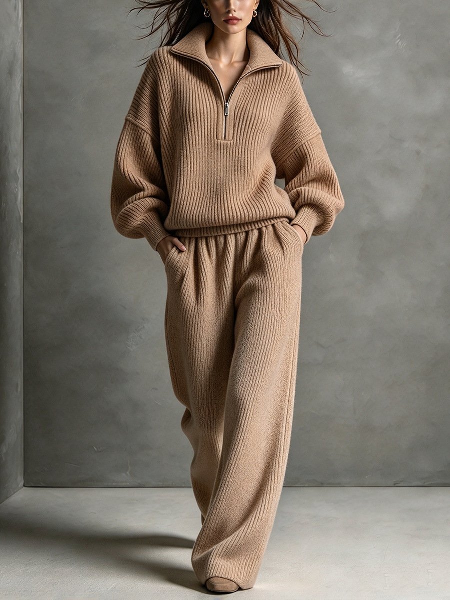 Winter Loose-fit Women's Half-zip Top Wide-leg Pants - Image 9