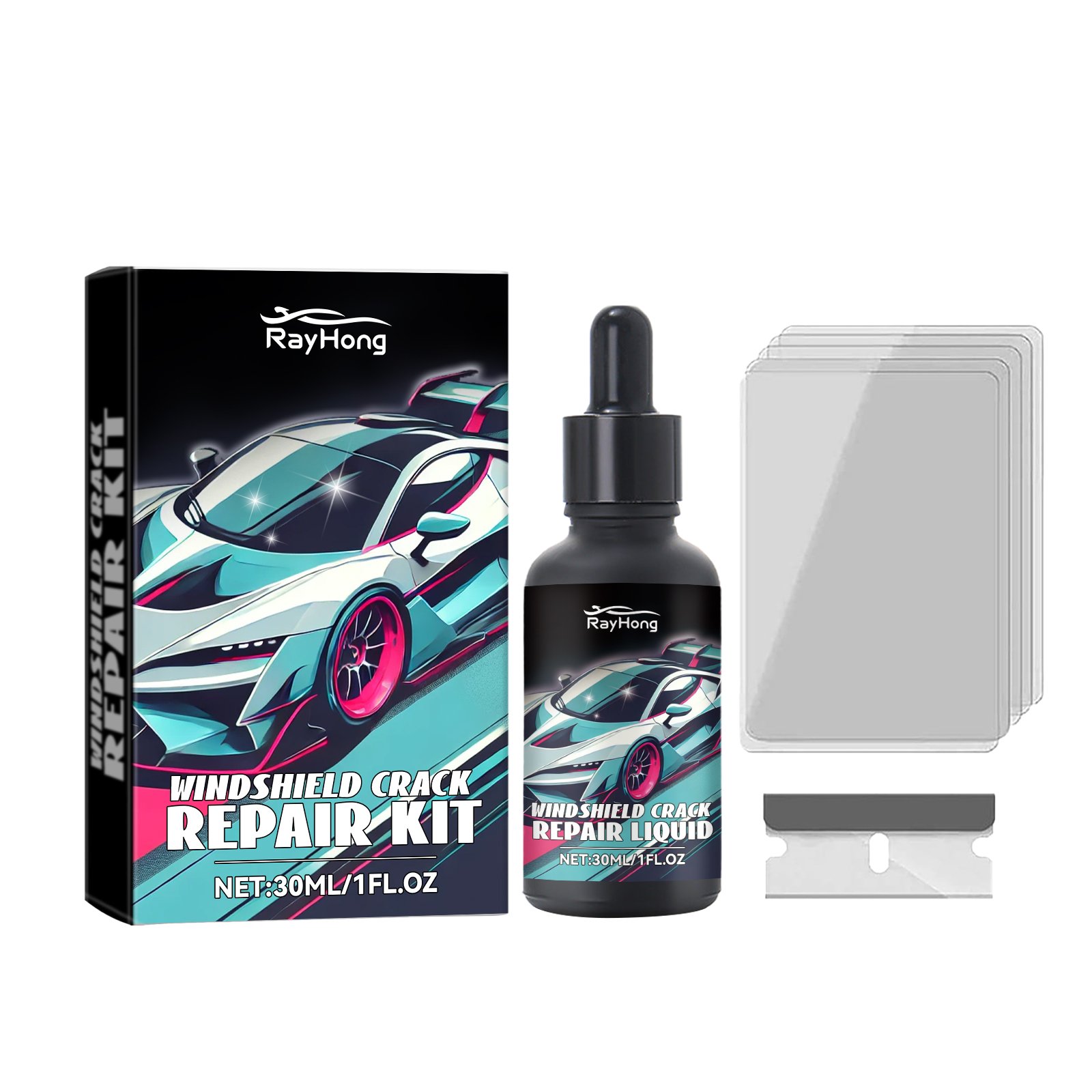 Rayhong Car Windshield Repair Drops Front Windshield Repair Fluid set for quick repair of cracks