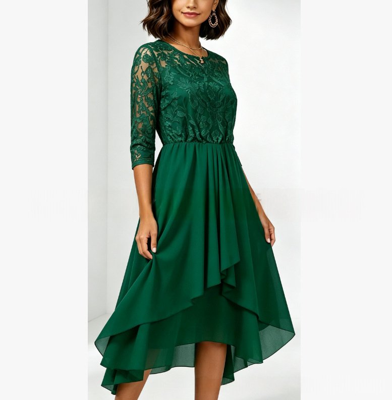 Three-quarter Sleeve Chiffon Irregular Hem Dress - Image 7