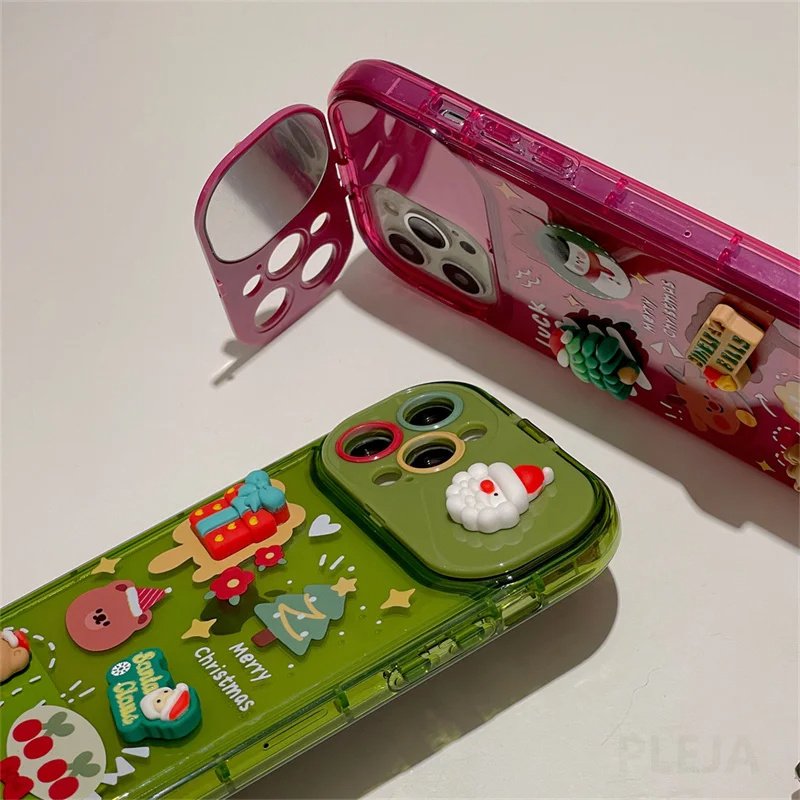 Xmas Santa Claus Cute Elk Hat Pendant Flip Christmas Phone Case For I Phone 15 14 13 12 11 Pro Max Pro Silicone Protection Cover - Image 6