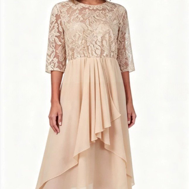 Three-quarter Sleeve Chiffon Irregular Hem Dress