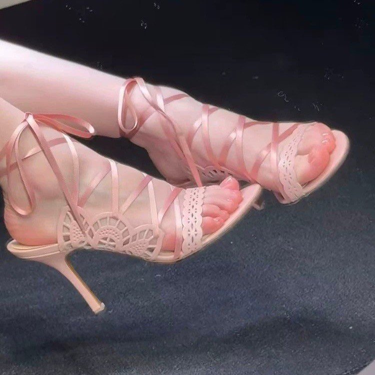 Women's Vintage Fairy Style Crisscross Strap High Heels French Stiletto Hollow Out Print New Arrival - Image 2
