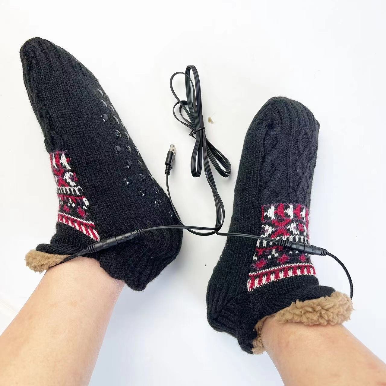 Electric-heated Floor Socks USB-powered Knitted Jacquard - Image 5
