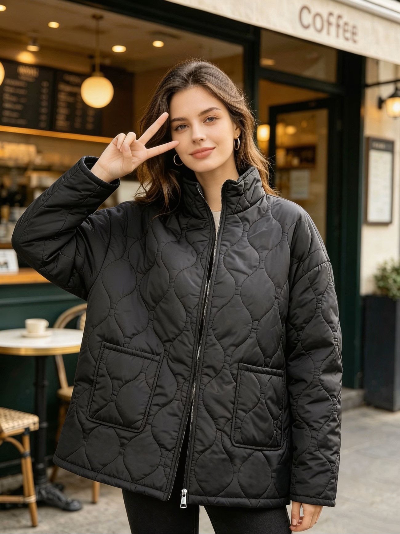 Plus-size Women's Stand-collar Quilted Cotton Coat Mid-length Style - Image 6