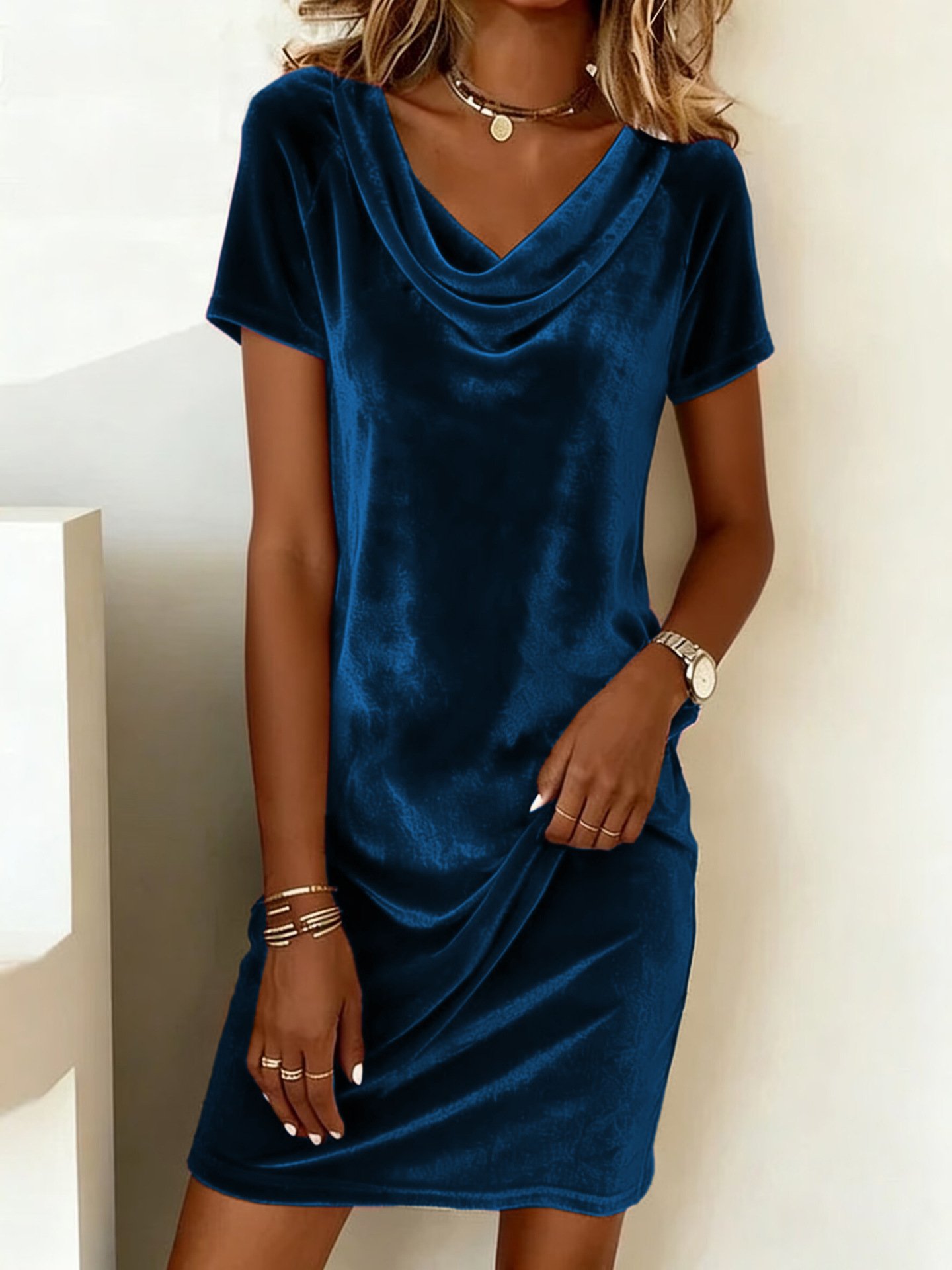 Fashion Women's Wear Solid Color Clothing Swing Collar Short Sleeve Dress - Image 8