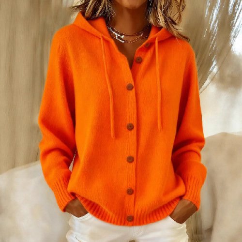 Women's American Style Relaxed Fit Hooded Cardigan - Casual Loose Knit Sweater Jacket for Daily Wear - Image 3