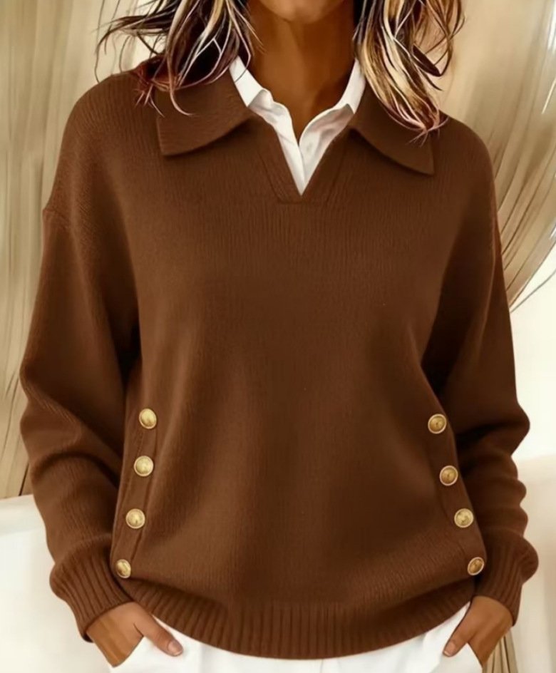Turn-down Collar Sweater Button-down Collar Pullover Women's Long Sleeve Tops - Image 9