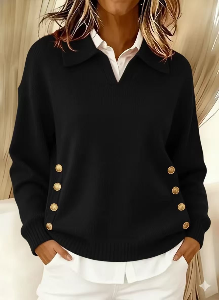 Turn-down Collar Sweater Button-down Collar Pullover Women's Long Sleeve Tops - Image 10