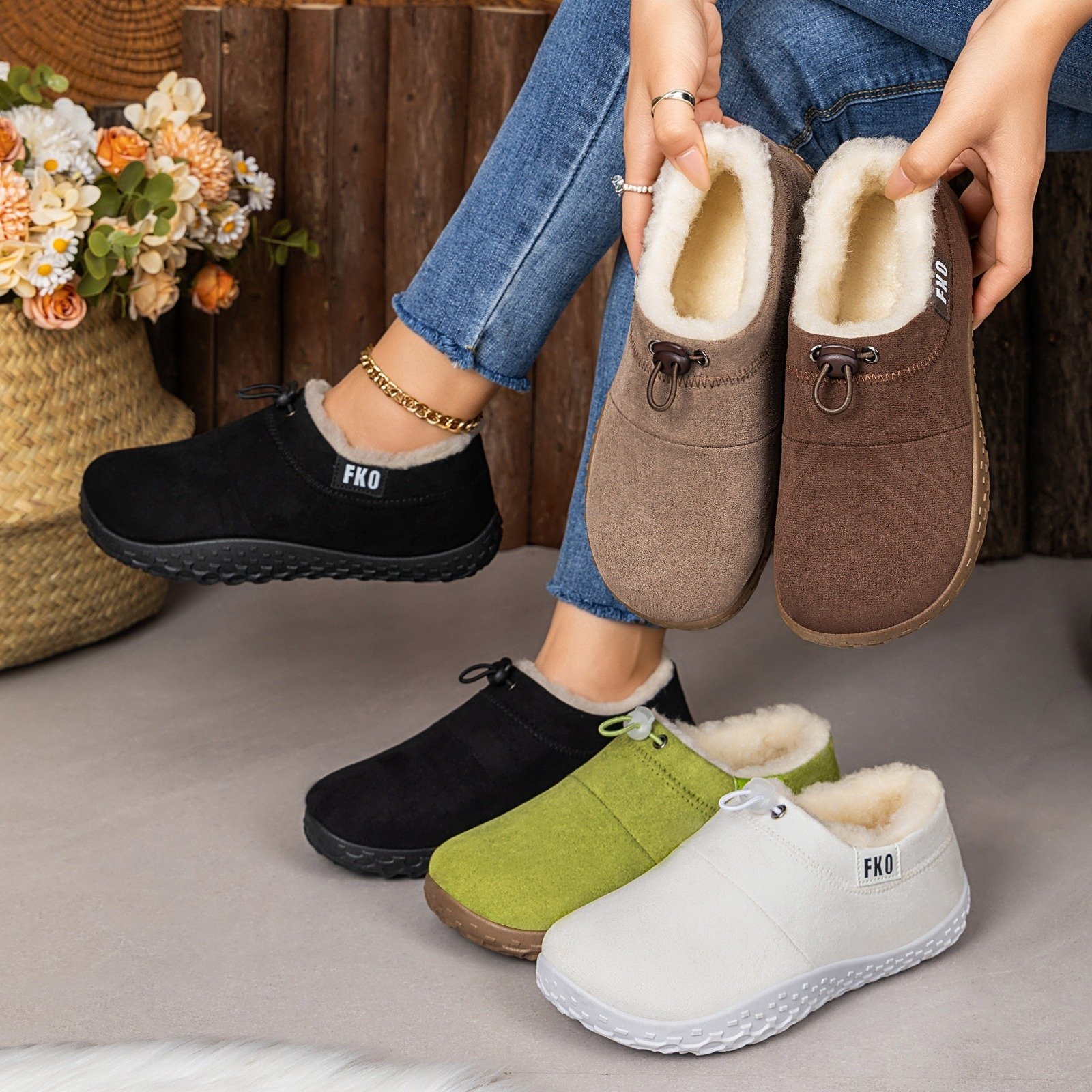 Winter Women's Casual All-match Plush Slip-on Cotton Shoes