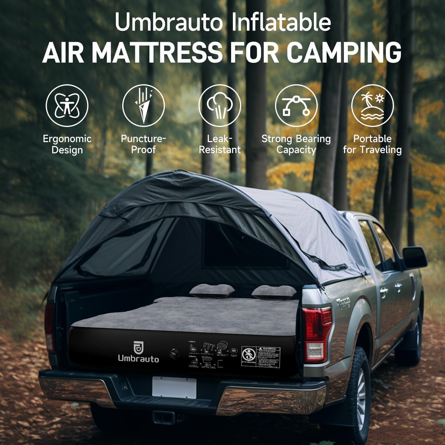 Umbratuo inflatable truck bed cushion is suitable for full-size short truck lathes, 6-6 feet, with pump and tote bag. Very suita - Image 4