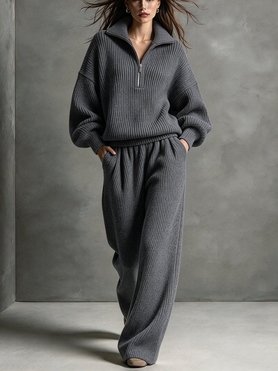 Winter Loose-fit Women's Half-zip Top Wide-leg Pants - Image 7
